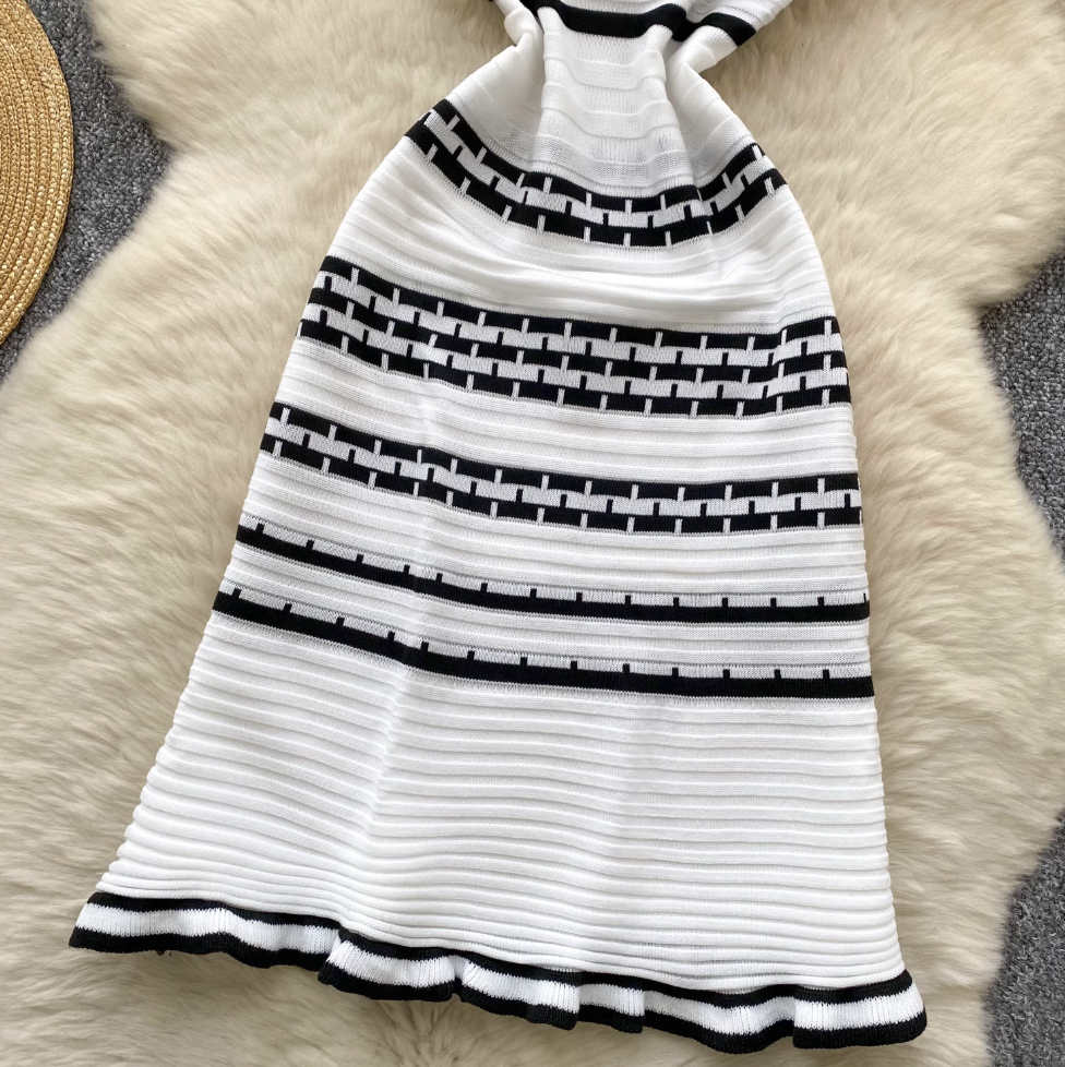 Color-blocking Striped Knitwear Slip Dress