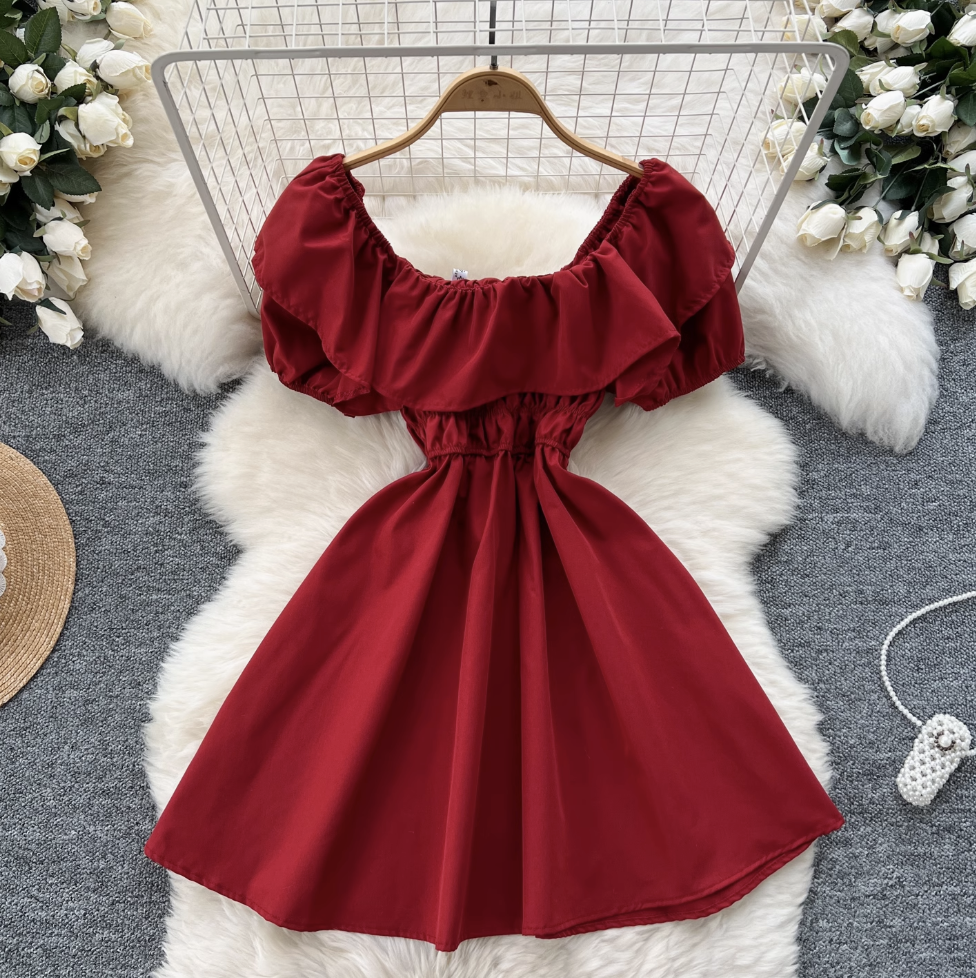 Off-shoulder Ruffled Neckline A-line Dress