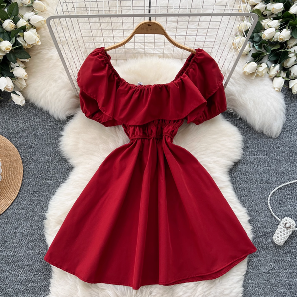 Off-shoulder Ruffled Neckline A-line Dress