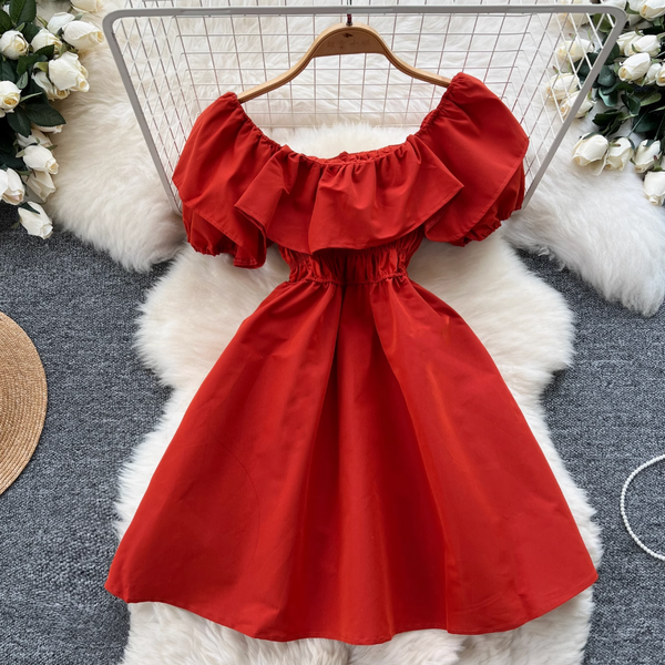 Off-shoulder Ruffled Neckline A-line Dress