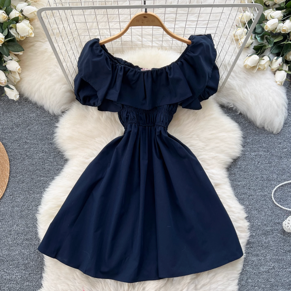 Off-shoulder Ruffled Neckline A-line Dress
