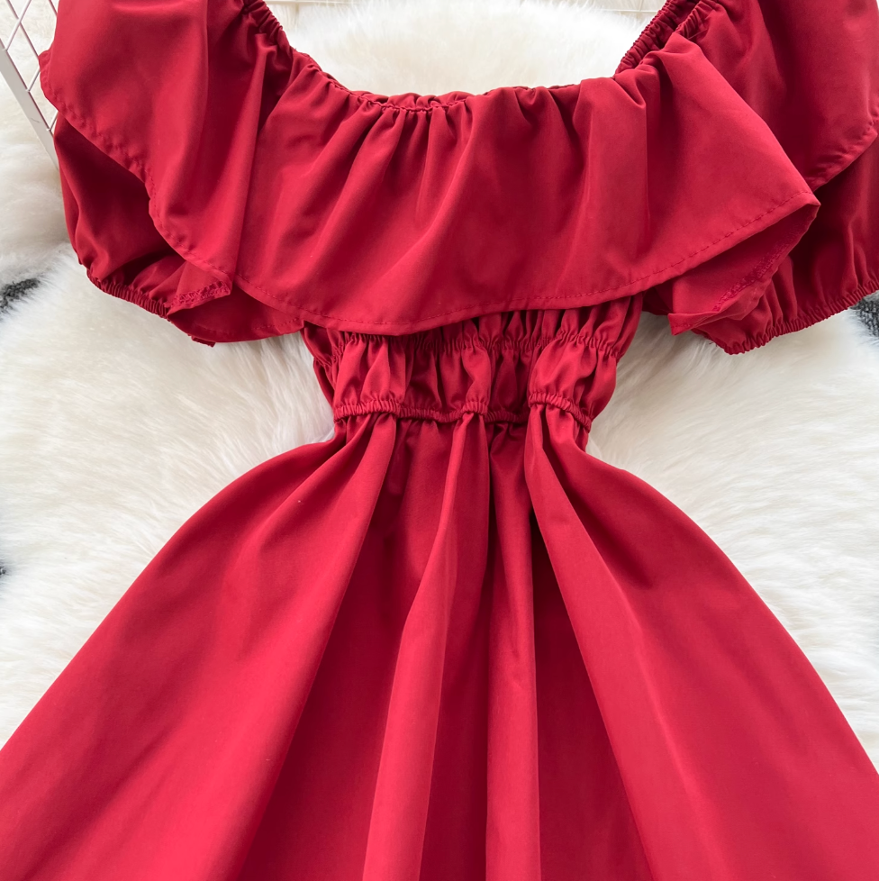 Off-shoulder Ruffled Neckline A-line Dress