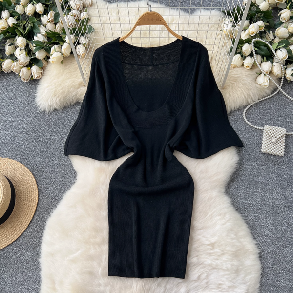 Deep V-neck Outwear Knitted Dress