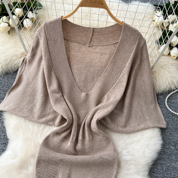Deep V-neck Outwear Knitted Dress