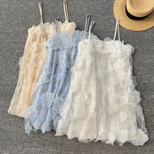 French Style Beaded Floral Slip Dress