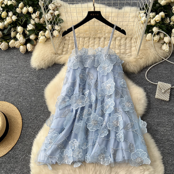 French Style Beaded Floral Slip Dress