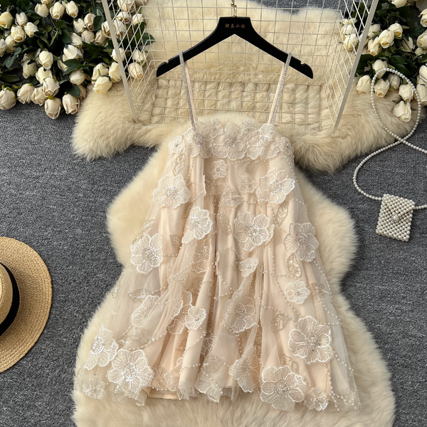 French Style Beaded Floral Slip Dress
