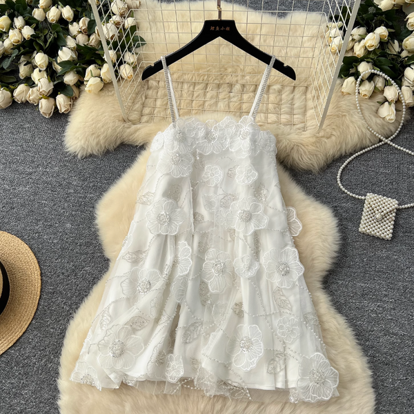 French Style Beaded Floral Slip Dress