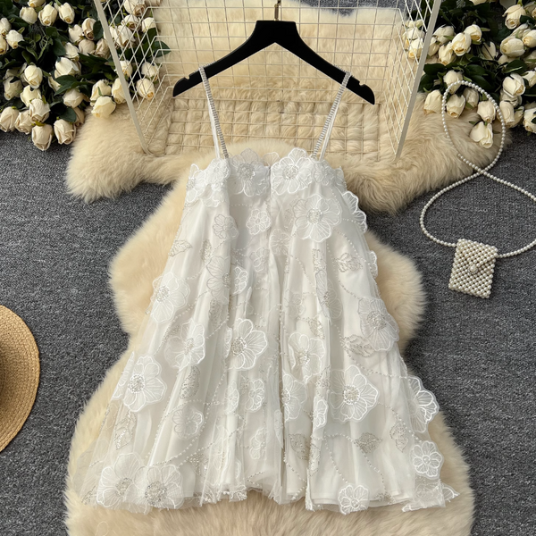 French Style Beaded Floral Slip Dress