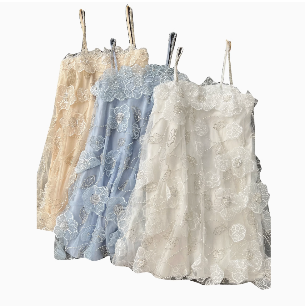 French Style Beaded Floral Slip Dress