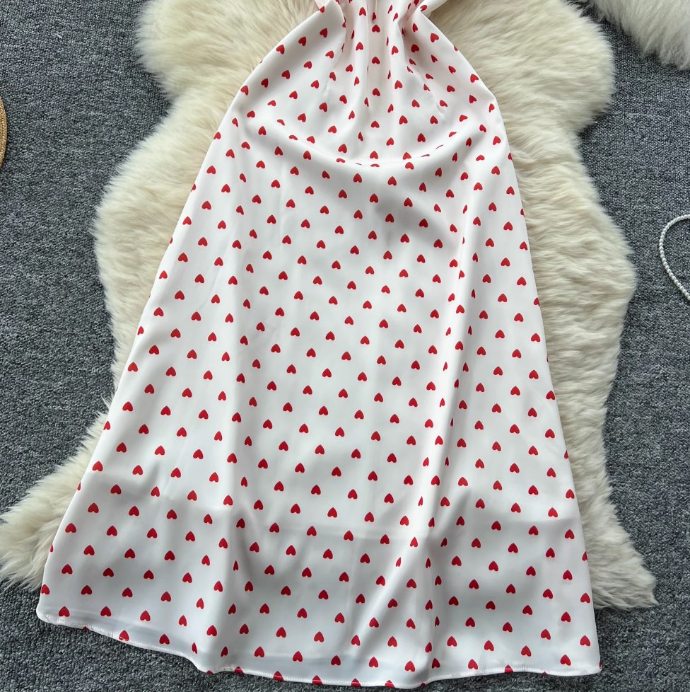 Polka Dot Printed Backless Halter Dress