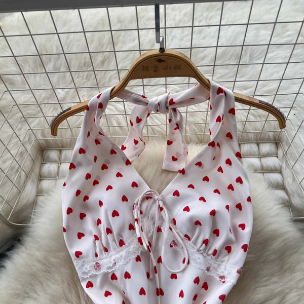 Polka Dot Printed Backless Halter Dress
