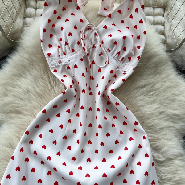 Polka Dot Printed Backless Halter Dress