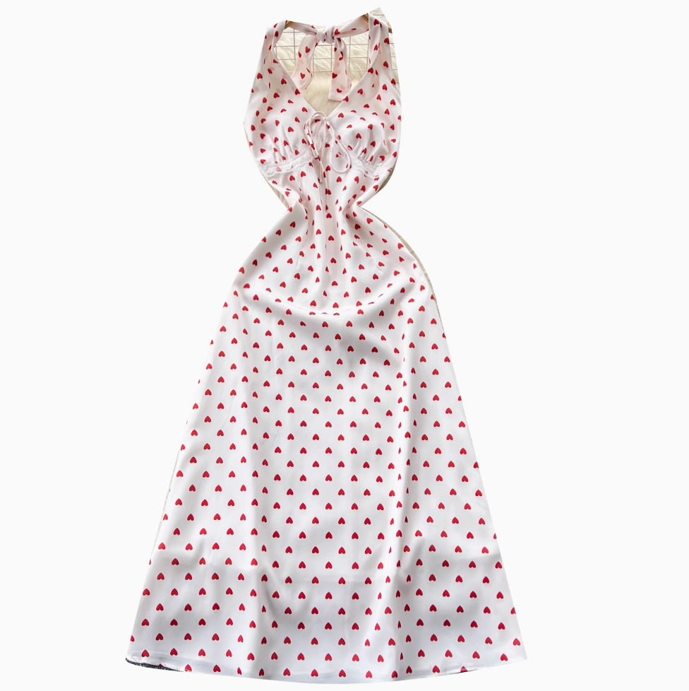 Polka Dot Printed Backless Halter Dress