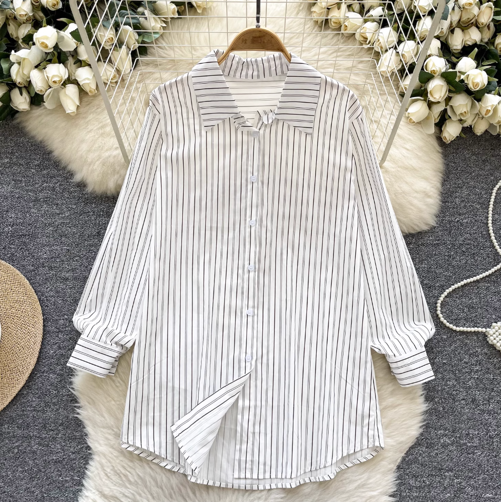 Striped Shirt Dress& Denim Skirt 2Pcs