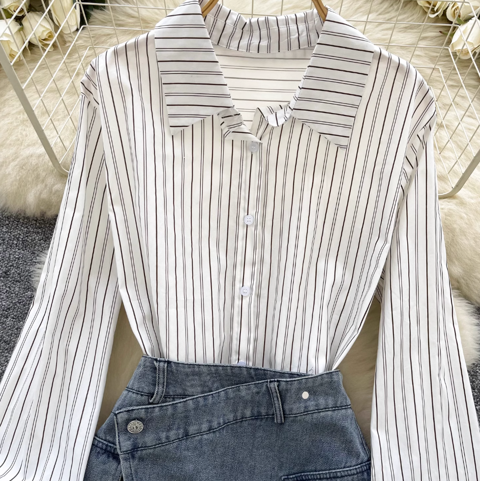 Striped Shirt Dress& Denim Skirt 2Pcs