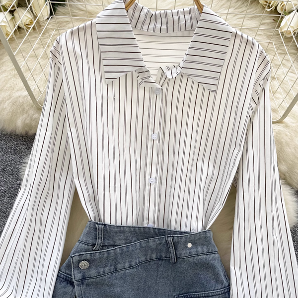 Striped Shirt Dress& Denim Skirt 2Pcs