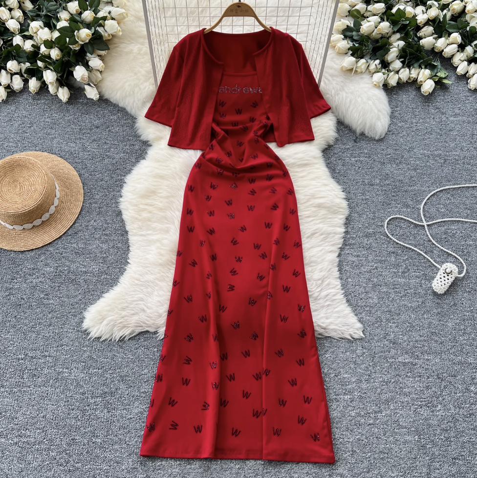 Short Cardigan & Floral Slip Dress 2Pcs