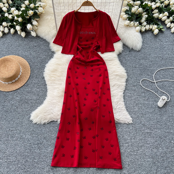 Short Cardigan & Floral Slip Dress 2Pcs