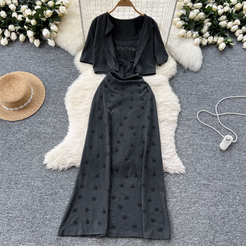 Short Cardigan & Floral Slip Dress 2Pcs