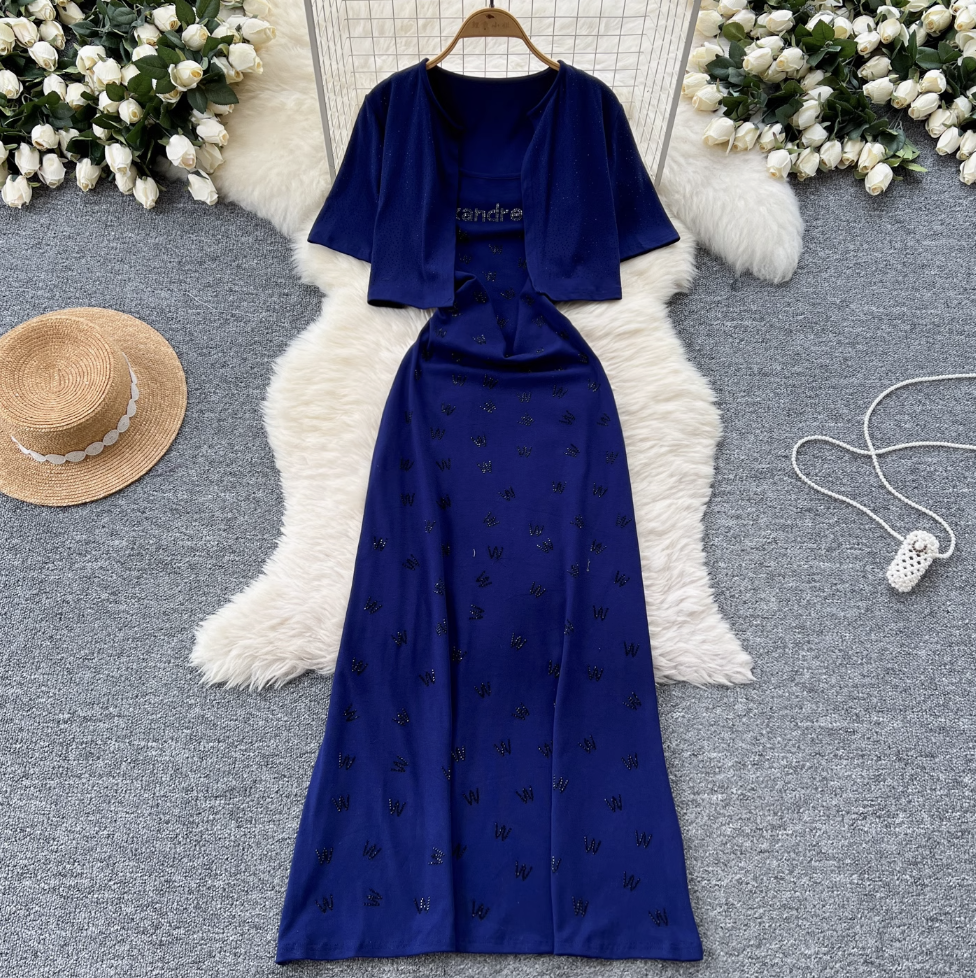 Short Cardigan & Floral Slip Dress 2Pcs