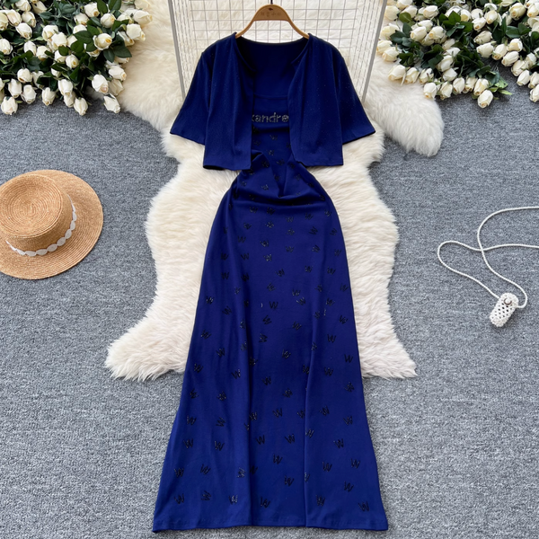 Short Cardigan & Floral Slip Dress 2Pcs