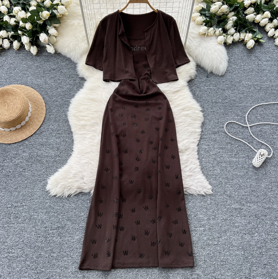 Short Cardigan & Floral Slip Dress 2Pcs