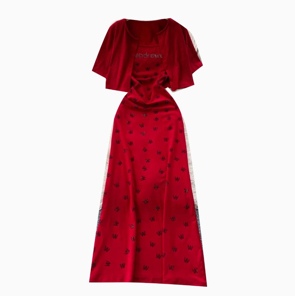 Short Cardigan & Floral Slip Dress 2Pcs
