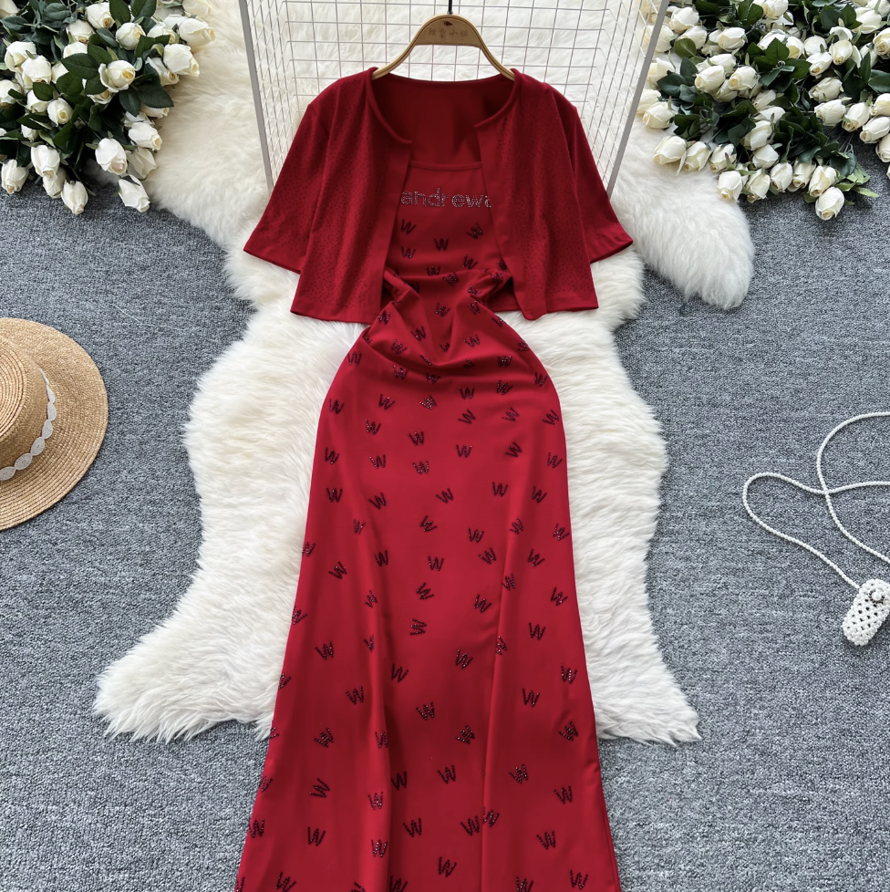 Short Cardigan & Floral Slip Dress 2Pcs