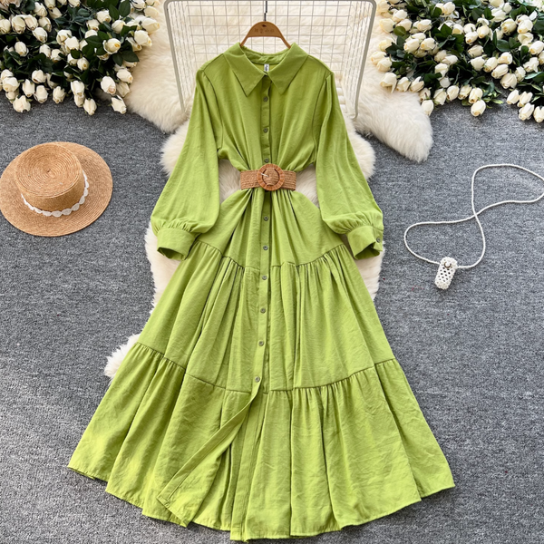 Vintage Ruffled Shirt Dress with Belt