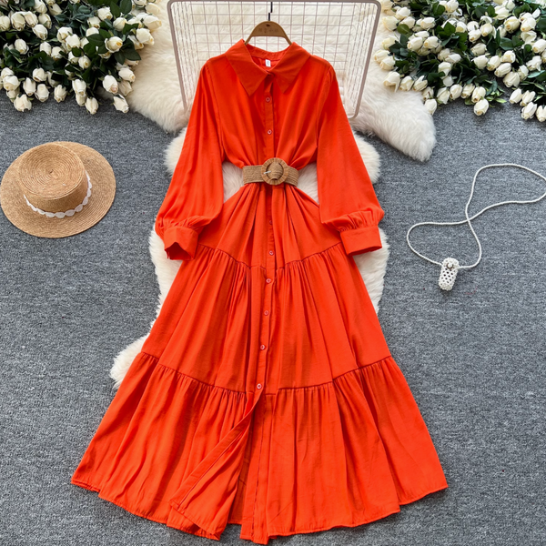 Vintage Ruffled Shirt Dress with Belt