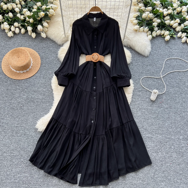 Vintage Ruffled Shirt Dress with Belt