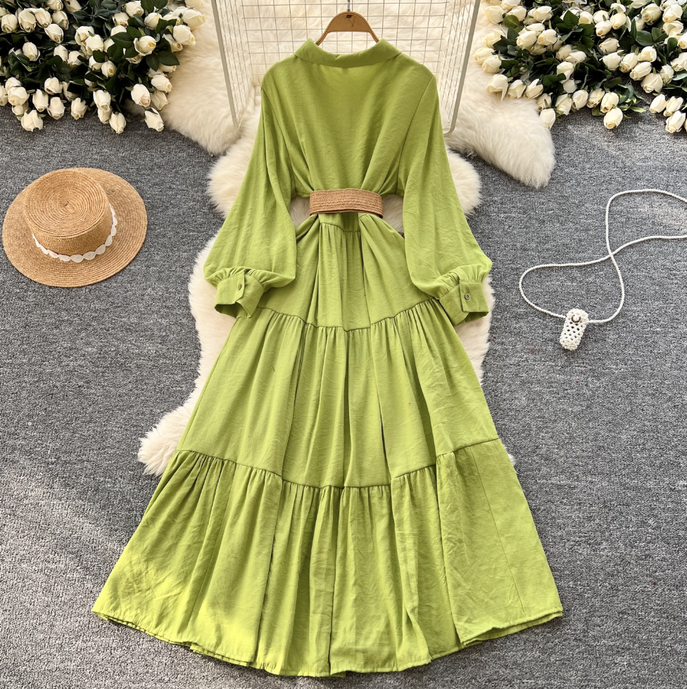 Vintage Ruffled Shirt Dress with Belt