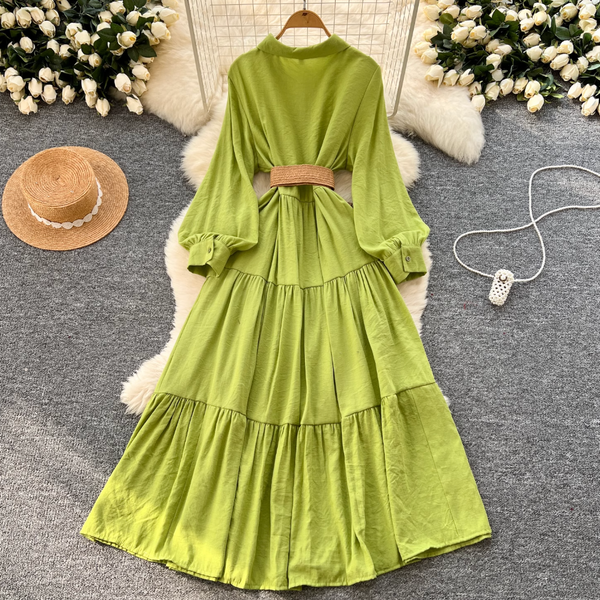 Vintage Ruffled Shirt Dress with Belt