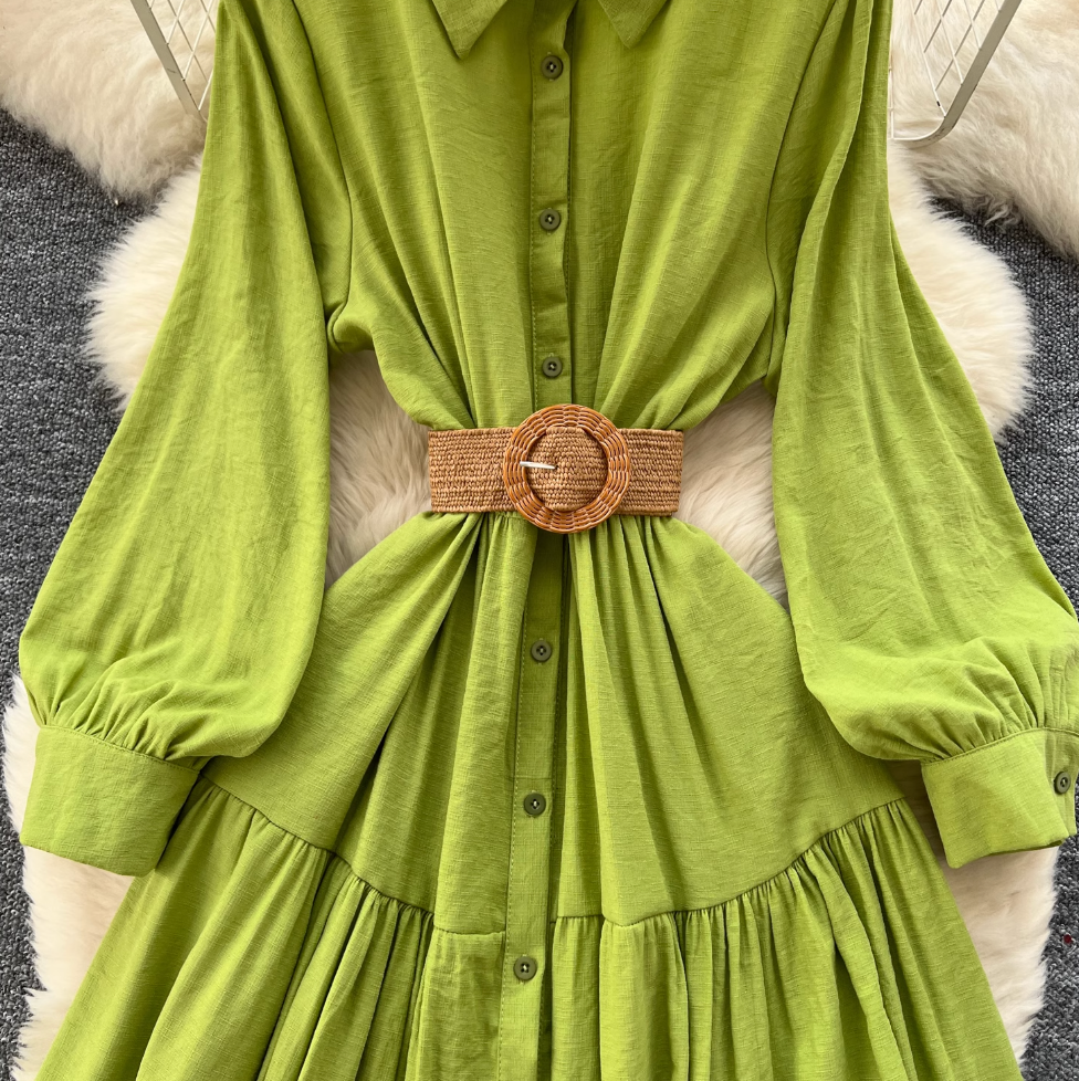 Vintage Ruffled Shirt Dress with Belt