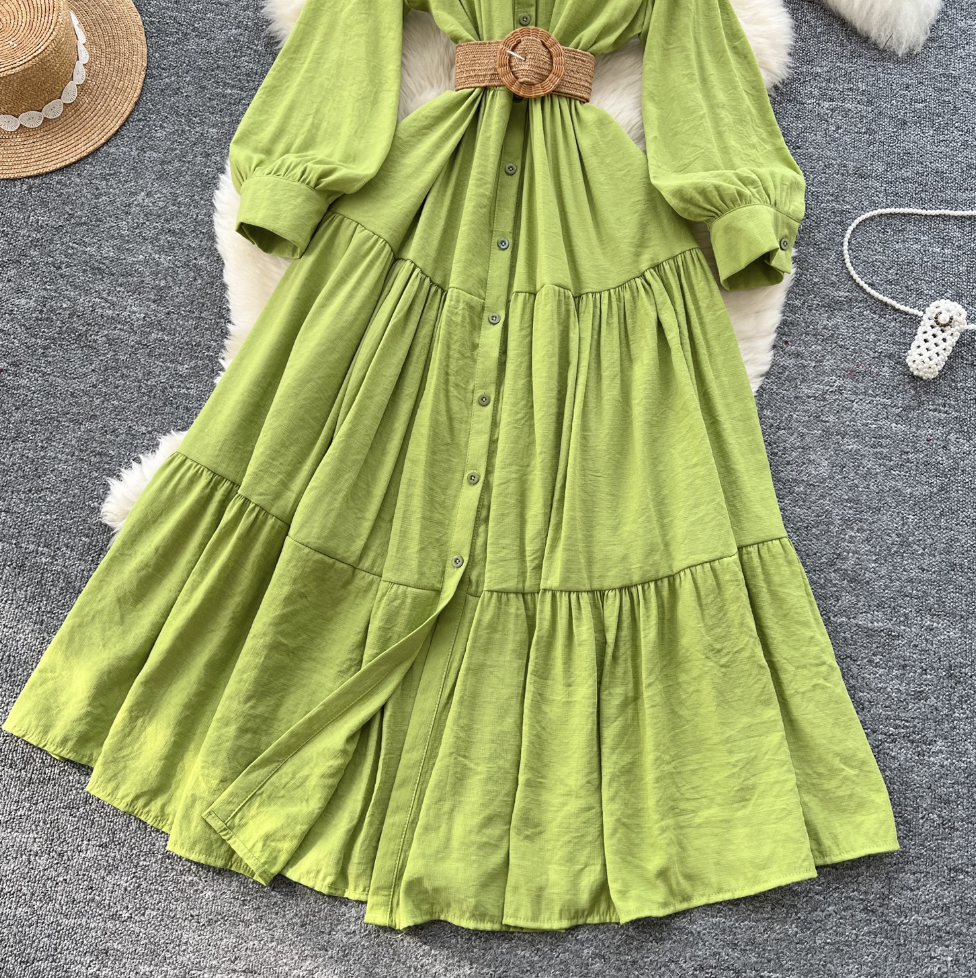 Vintage Ruffled Shirt Dress with Belt