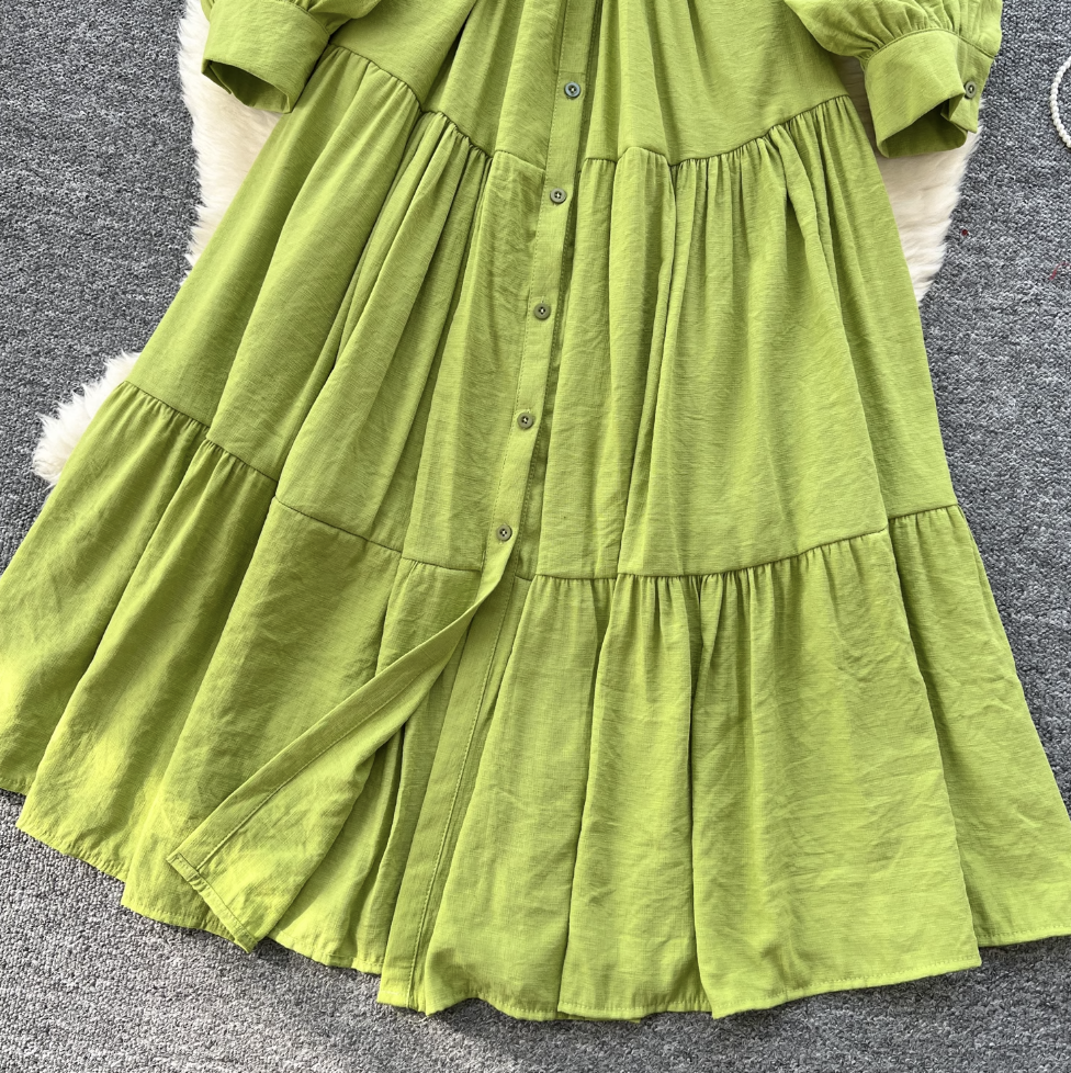 Vintage Ruffled Shirt Dress with Belt