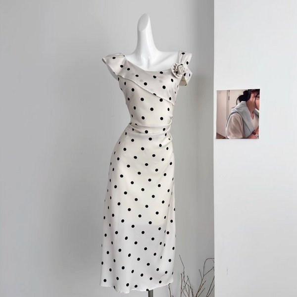 French Style Polka Dot Satin Slip Dress