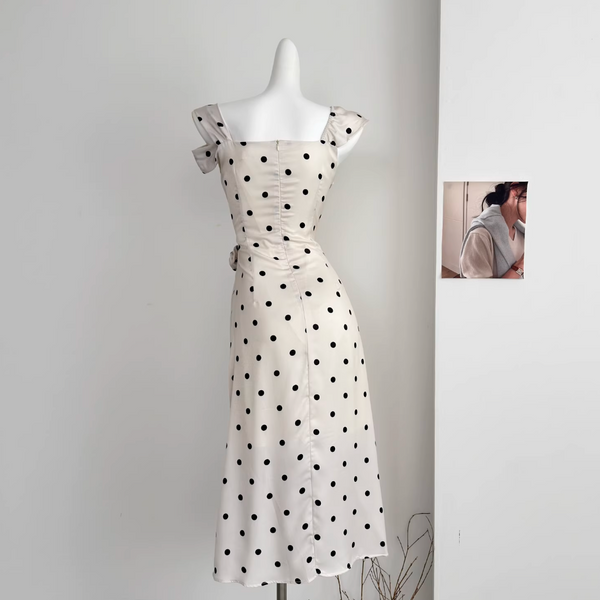 French Style Polka Dot Satin Slip Dress