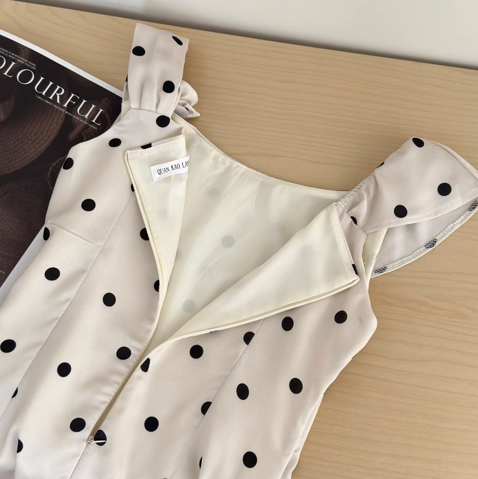 French Style Polka Dot Satin Slip Dress