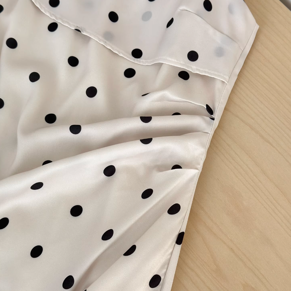 French Style Polka Dot Satin Slip Dress