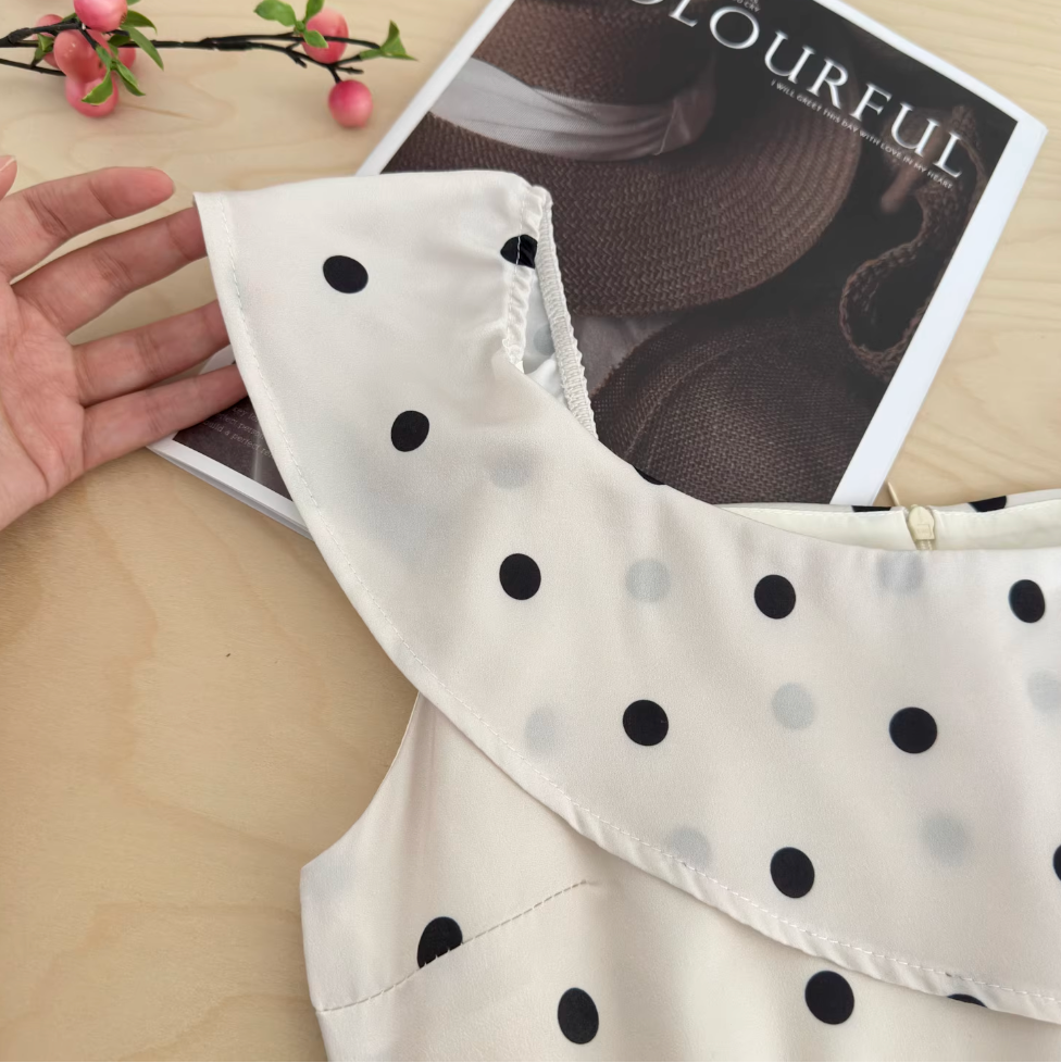 French Style Polka Dot Satin Slip Dress