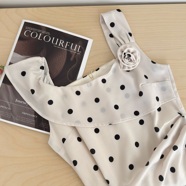 French Style Polka Dot Satin Slip Dress