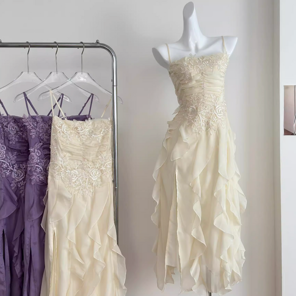 Irregular Design Ruffled Slip Dress
