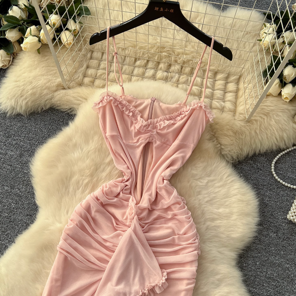 Hollowed Pink Fishtail Slip Dress