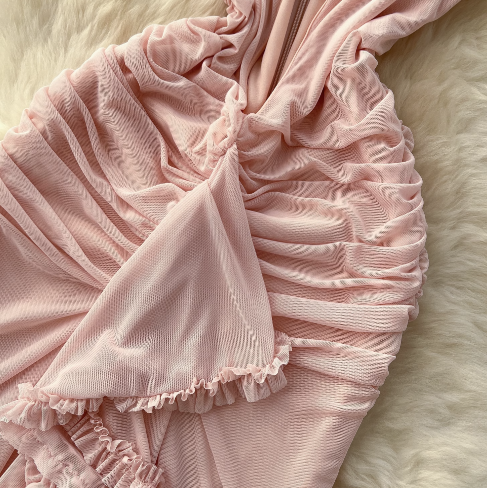 Hollowed Pink Fishtail Slip Dress