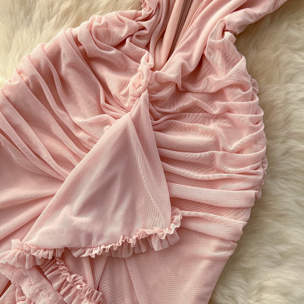 Hollowed Pink Fishtail Slip Dress