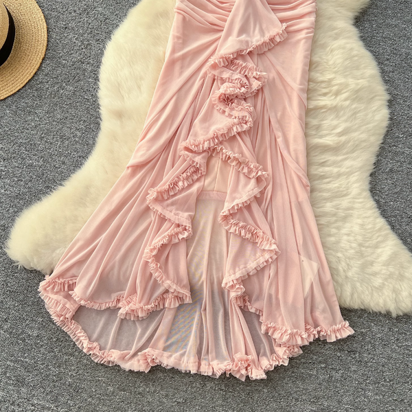 Hollowed Pink Fishtail Slip Dress