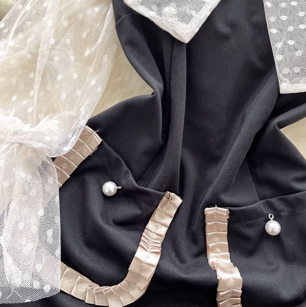 See-through Mesh Polka Dot Black Dress