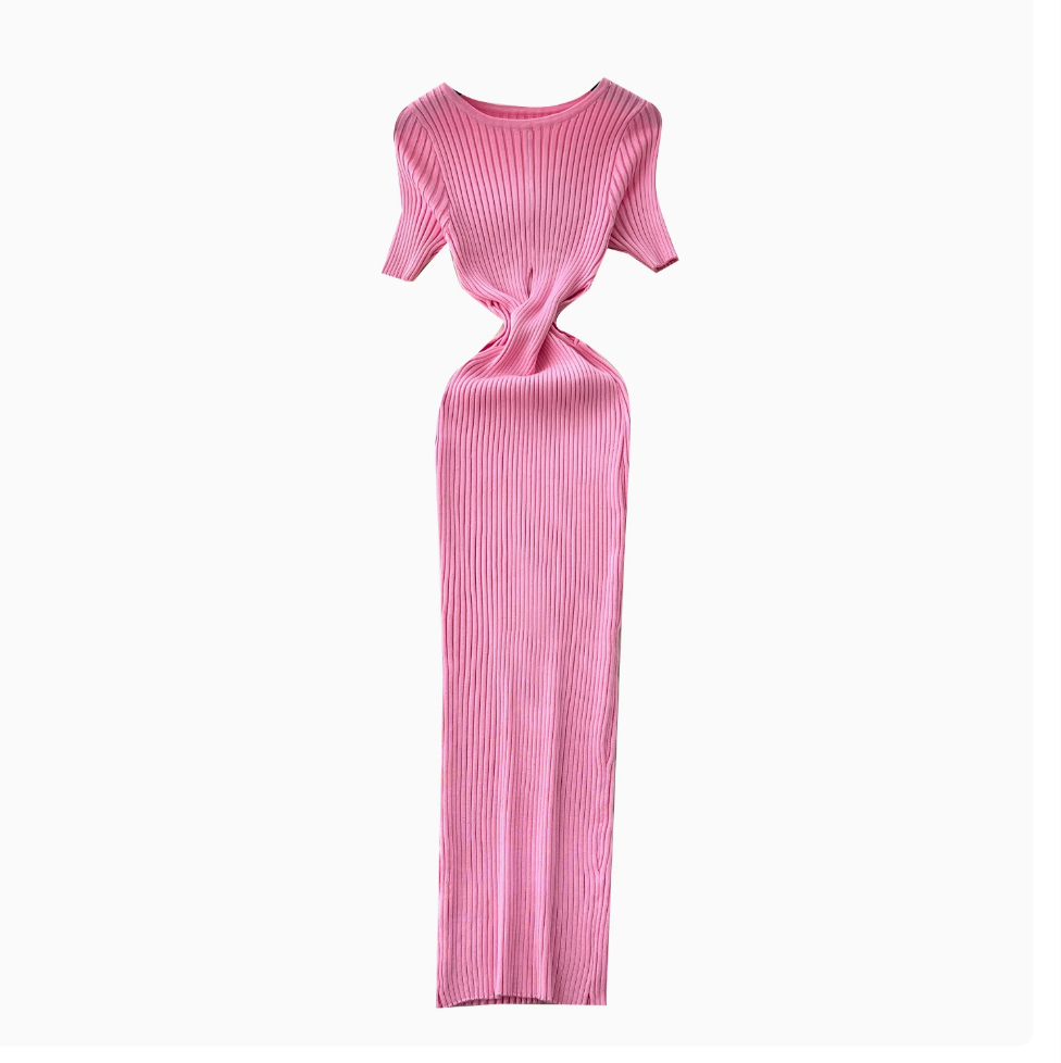Solid Color Hollowed Waistline Knit Dress